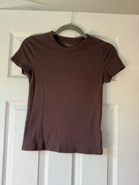American Eagle Outfitters Brown Ribbed Short Sleeve Tee